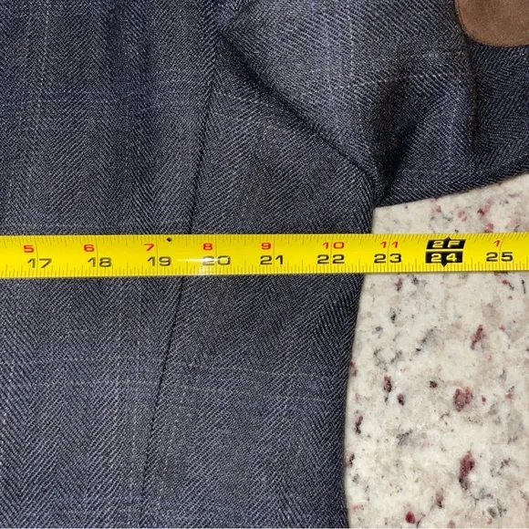 Lauren Ralph Lauren Grey 100% Wool Blazer Windowpane Size 44L Suede Elbow Patch - Picture 9 of 12